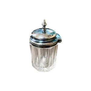 Antique English Silver Plated Crystal Mustard Pot